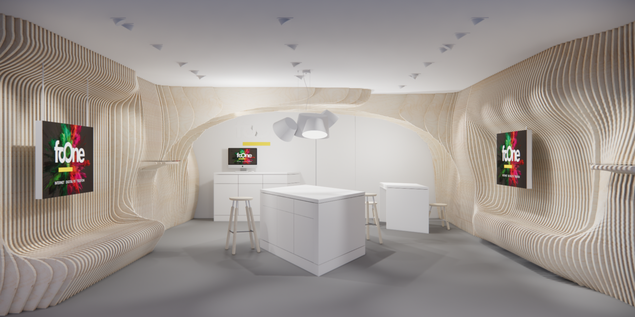 Foone Retail Design Communication Store Design mit Holzlatten-Installation