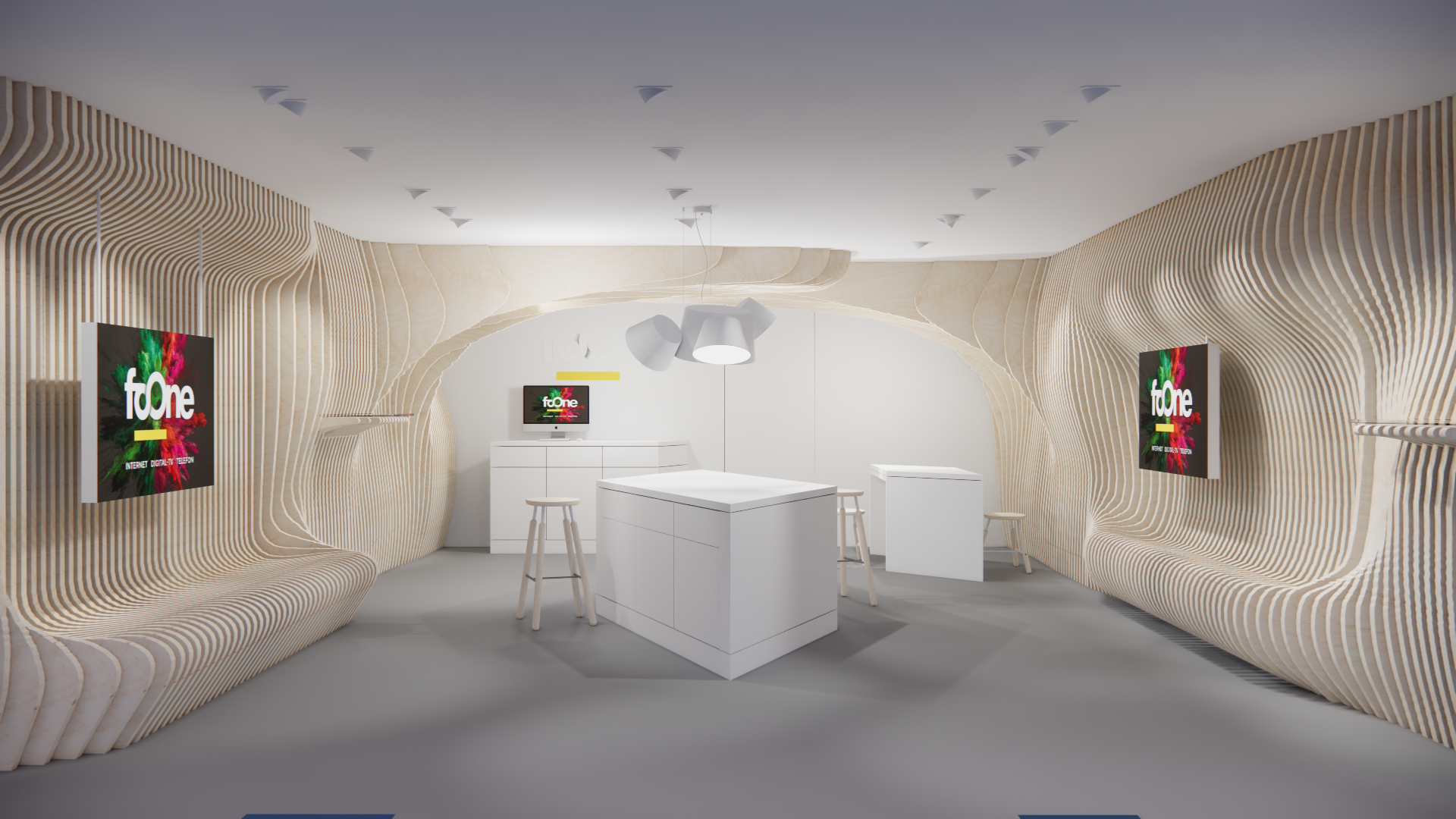 Foone Retail Design Communication Store Design mit Holzlatten-Installation